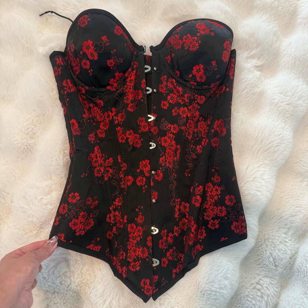 Black and Red Floral Corset